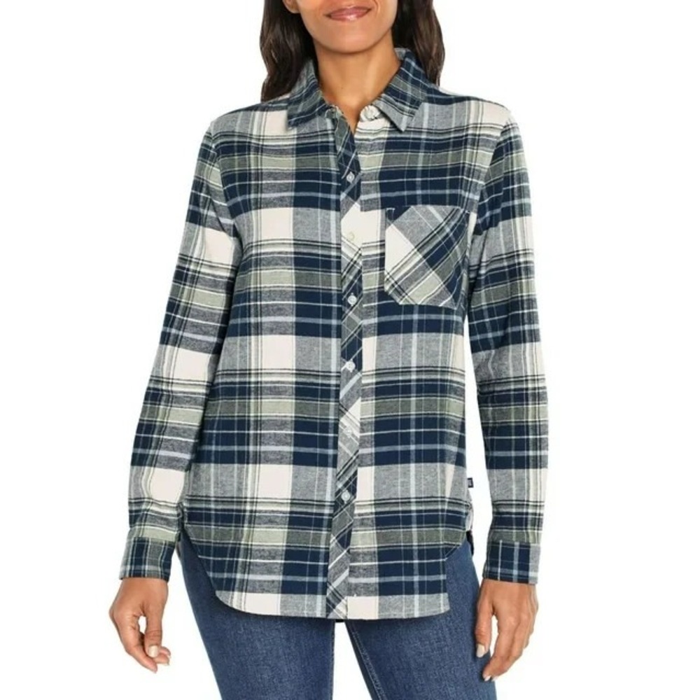 Gap Ladies Relaxed Fit Flannel Shirt Sea Spray Plaid Blue XS NWT